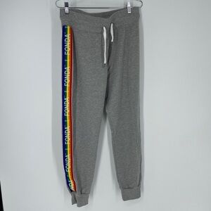 Jane Fonda Sweatpants Women’s Large L Gray Rainbow Stripe  Drawstring Vintage